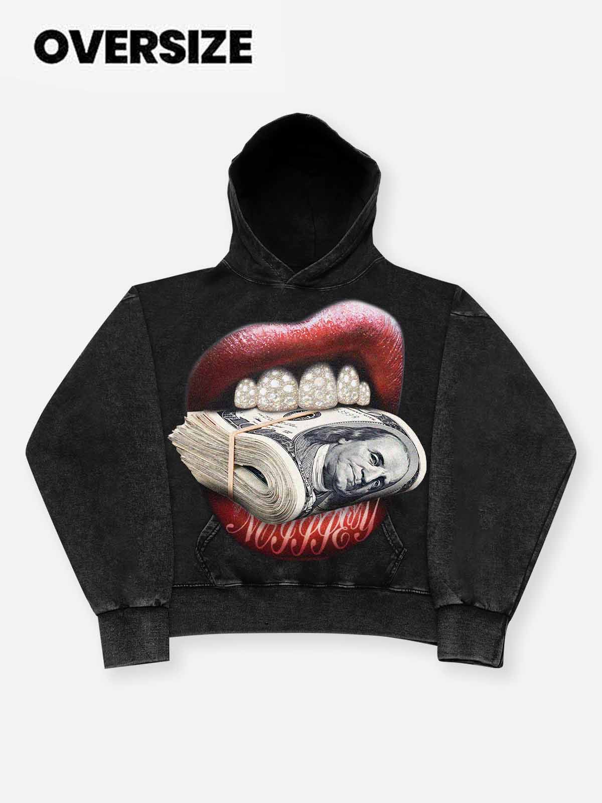 Money Bite Siyah Unisex Kapüşonlu Sweatshirt