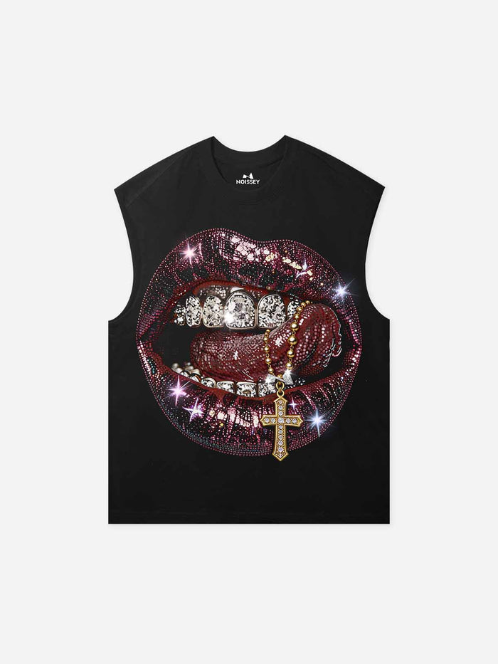 Taşlı Haç Dudak Oniks Siyah Unisex Atlet
