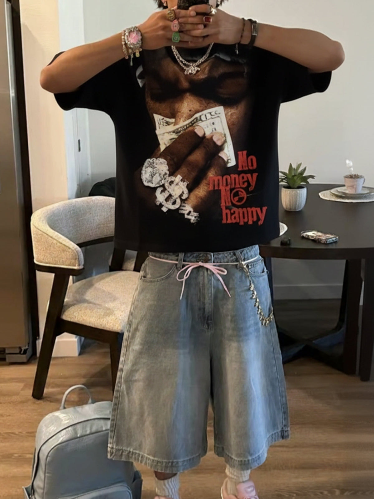 No Money No Happy Oniks Siyah Unisex Tişört