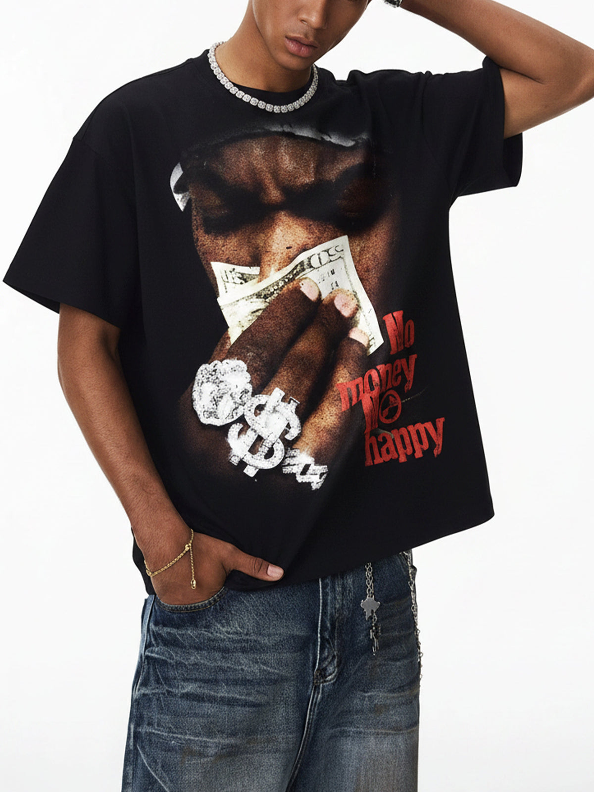 No Money No Happy Oniks Siyah Unisex Tişört