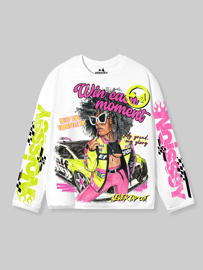 Biker Kız Beyaz Unisex Uzun Kollu Tişört