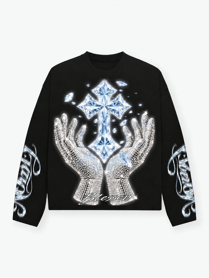 Blessed Cross Siyah Unisex Uzun Kollu Tişört