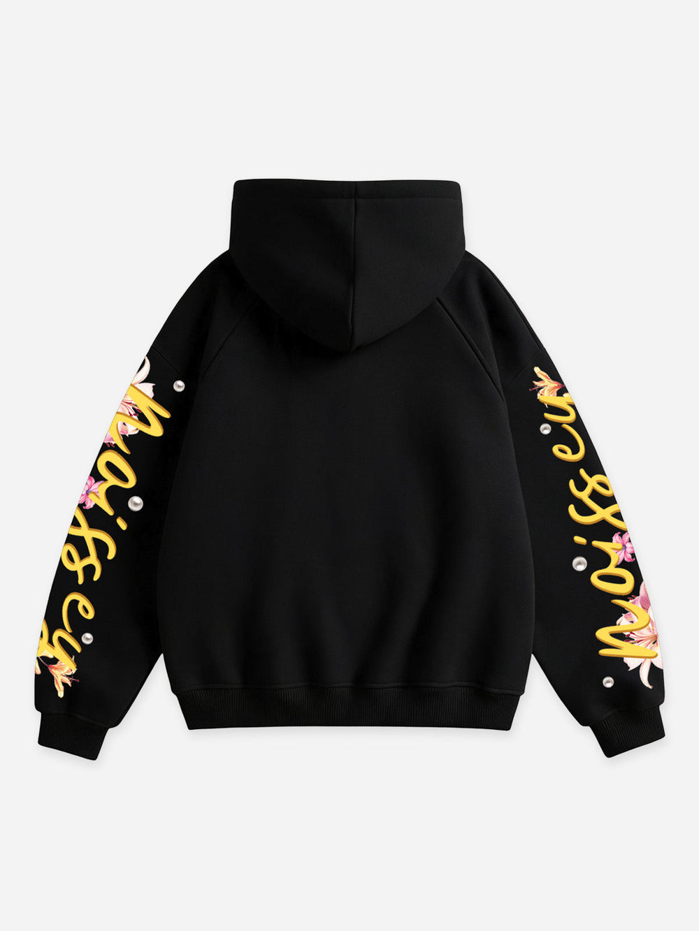 Çiçekli Haç Siyah Unisex Fermuarlı Sweatshirt