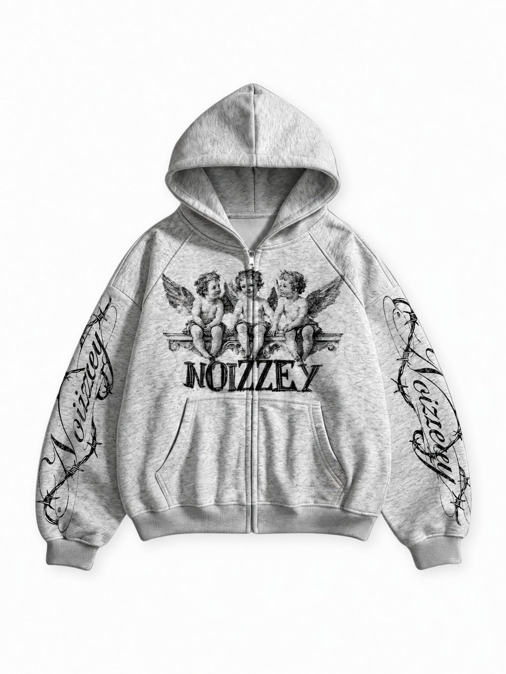 Angel Religion Gri Unisex Fermuarlı Sweatshirt