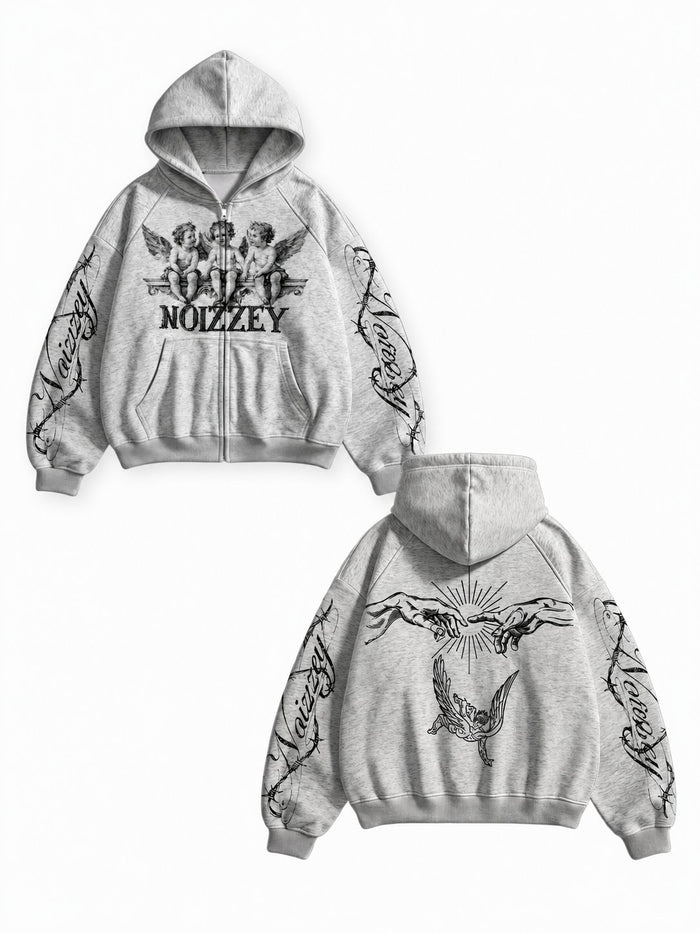 Angel Religion Gri Unisex Fermuarlı Sweatshirt