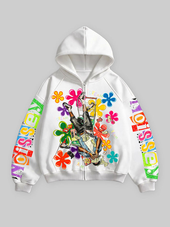 Çiçekli Hayalperest Unisex Fermuarlı Sweatshirt