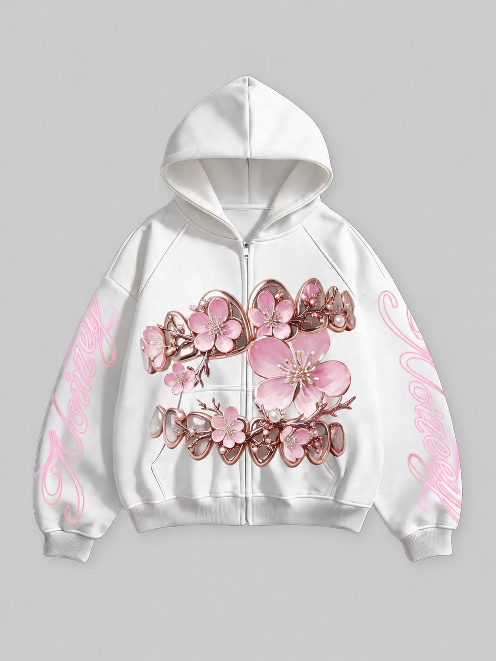 Kiraz Çiçeği Grillz Beyaz Unisex Fermuarlı Sweatshirt