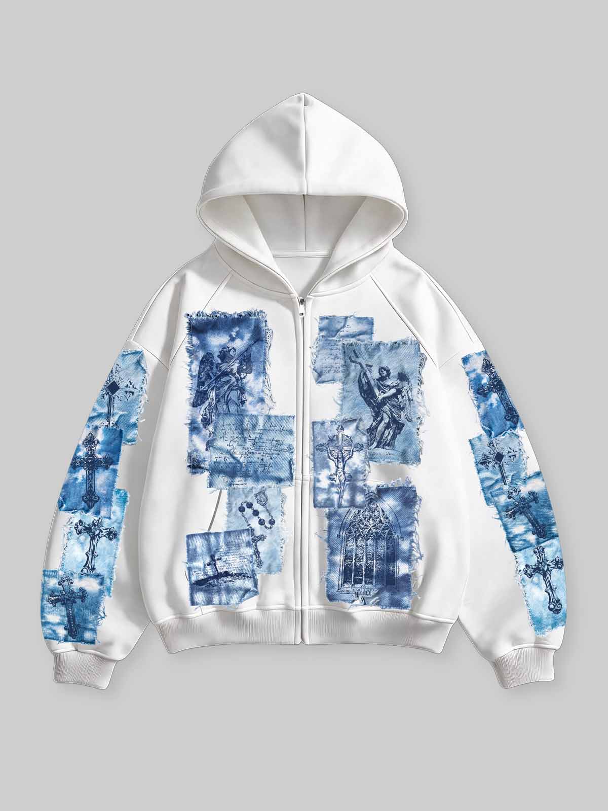 Siyanotip Melek Haç Beyaz Unisex Fermuarlı Sweatshirt