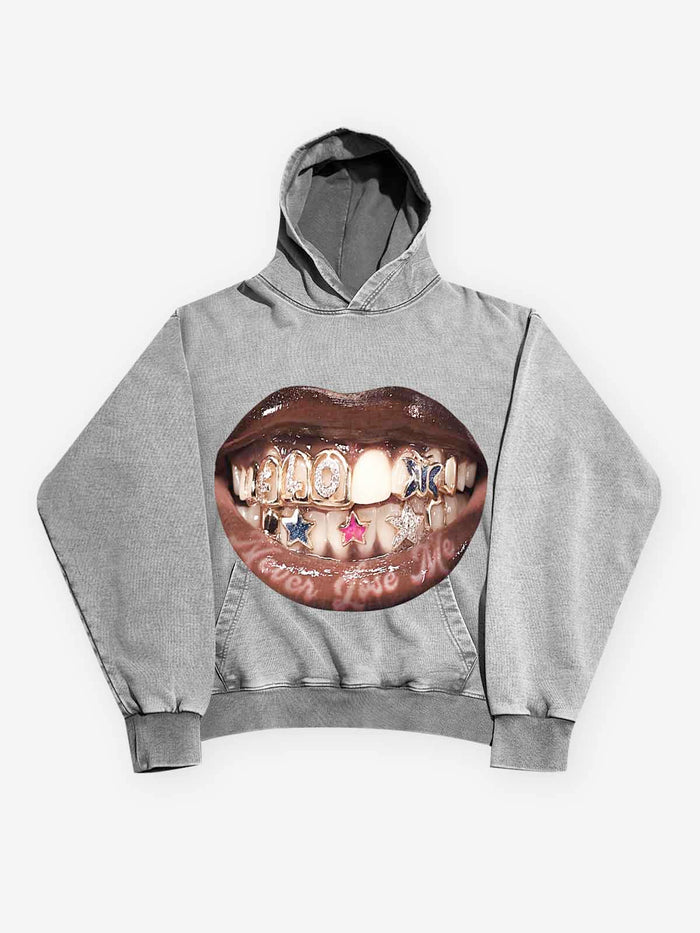 Dudak Diş Sticker Unisex Kapüşonlu Sweatshirt