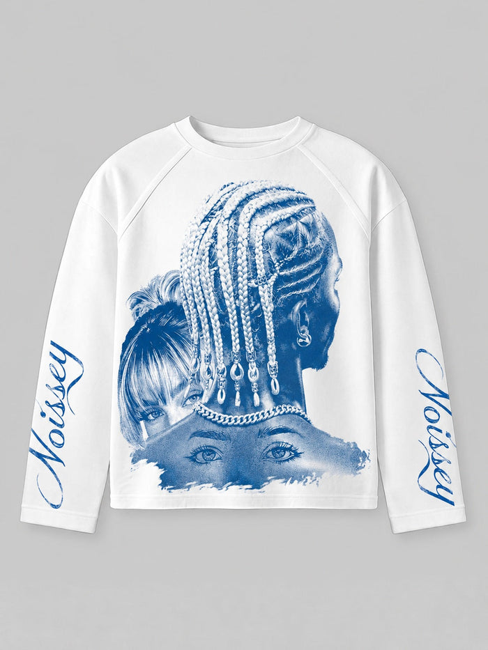 Mavi Ahşap Desen Unisex Uzun Kollu Tişört