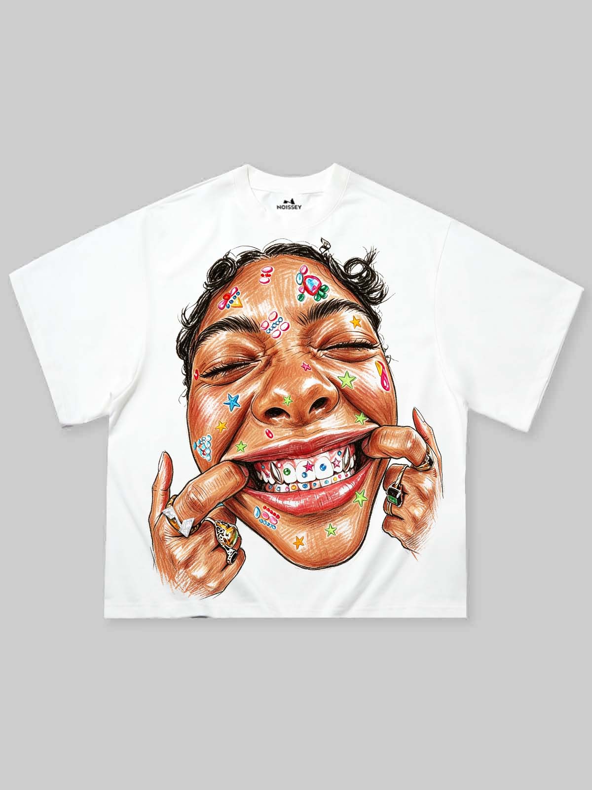 Y2K Colorful Smiley Beyaz Unisex Tişört