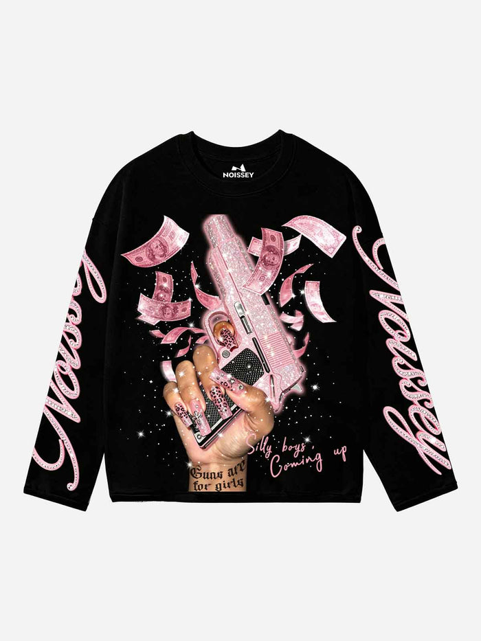 Pembe Para Yağmuru Unisex Uzun Kollu Tişört