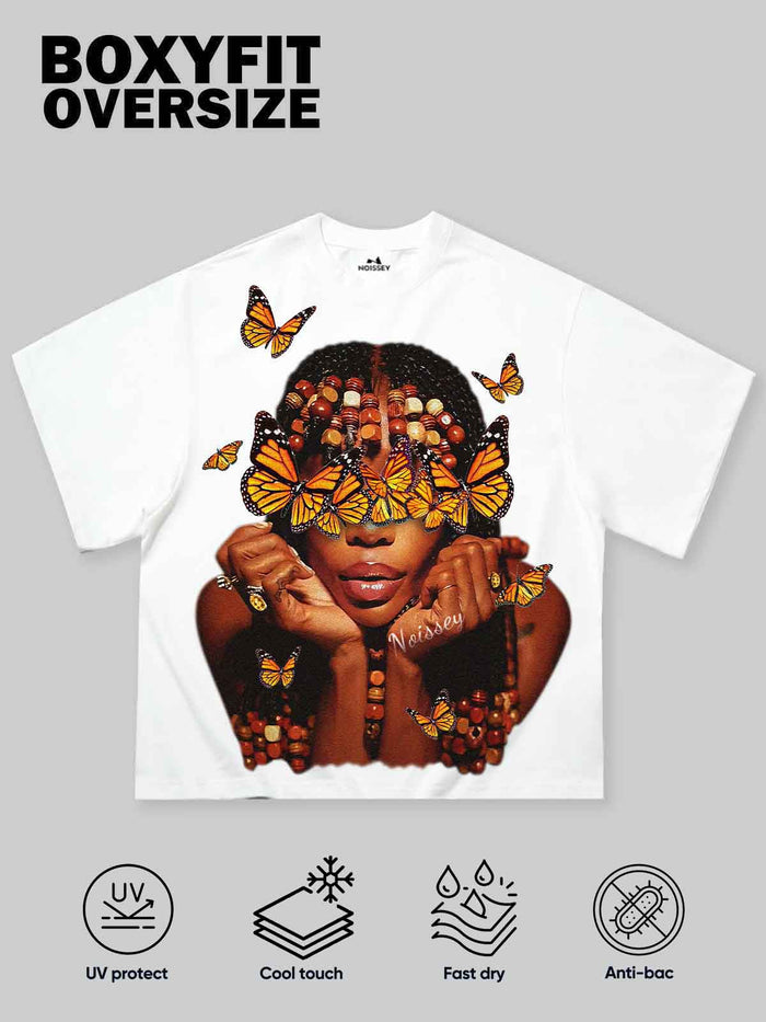 Retro Girl & Butterfly Unisex Tişört