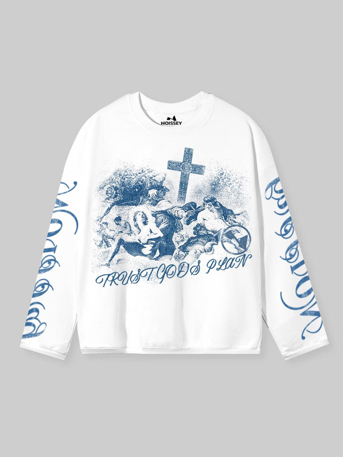 Trust God's Plan Mavi Unisex Uzun Kollu Tişört
