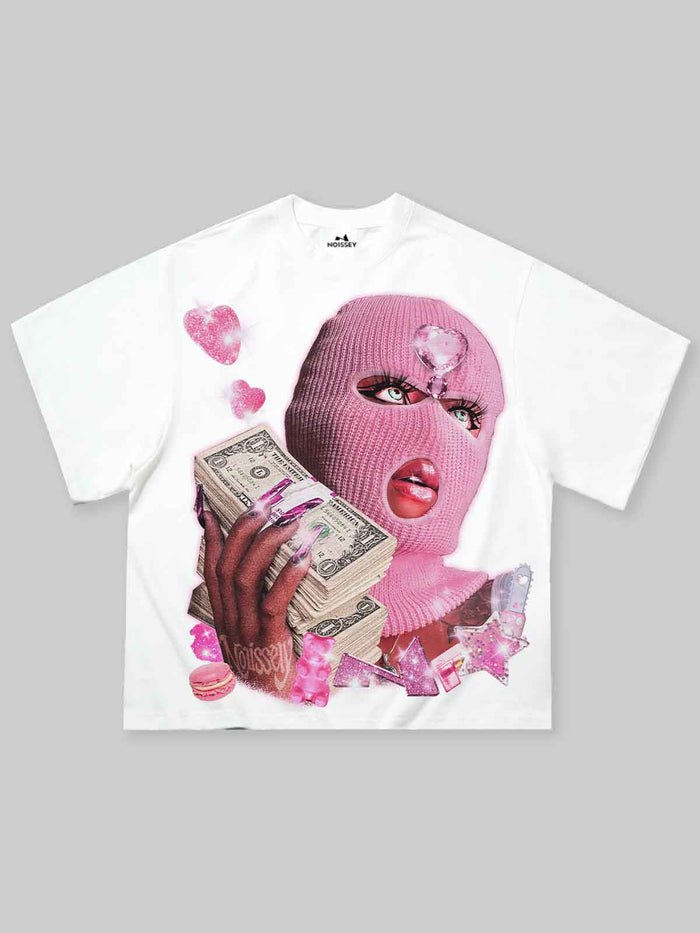 Balaclava Pink Trap Girl Beyaz Unisex Tişört