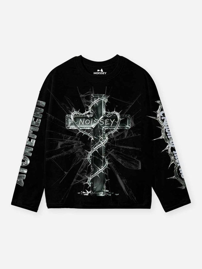 Glass Cross Siyah Unisex Uzun Kollu Tişört