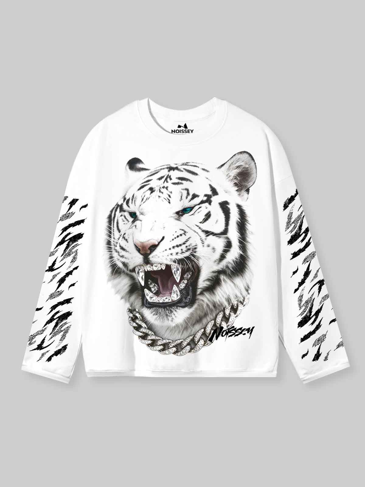 Beyaz Kaplan Unisex Uzun Kollu Tişört