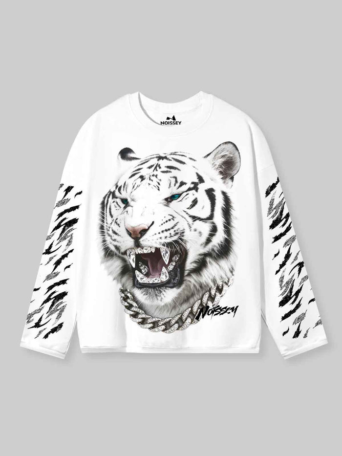 Beyaz Kaplan Unisex Uzun Kollu Tişört