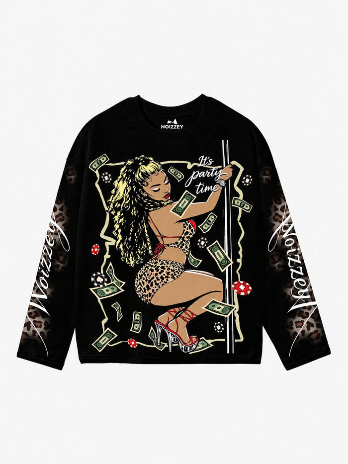 Leopar Dansçı Siyah Unisex Uzun Kollu Tişört