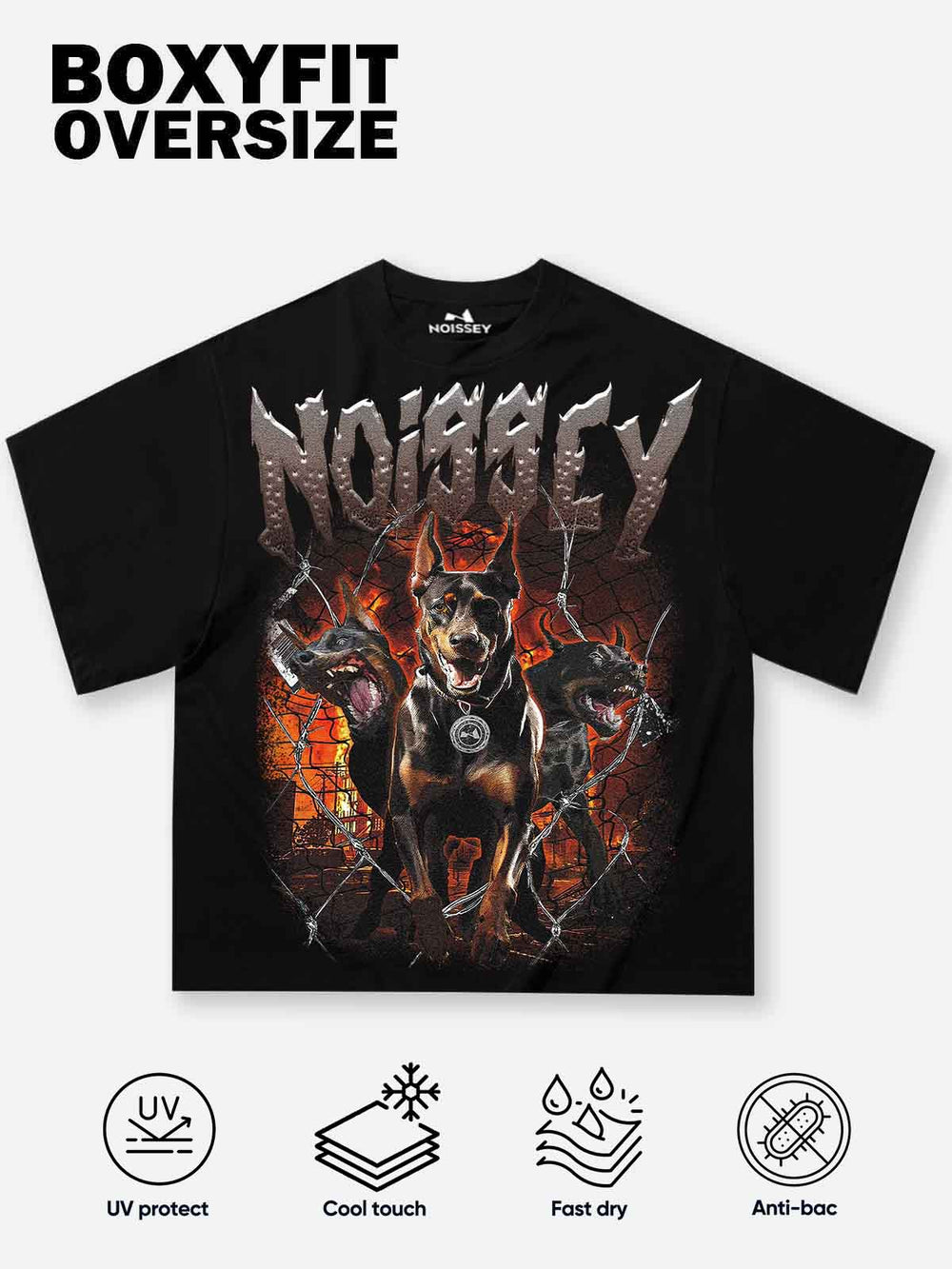 Three-Headed Doberman Breaking Through Barbed Wire Unisex Tişört