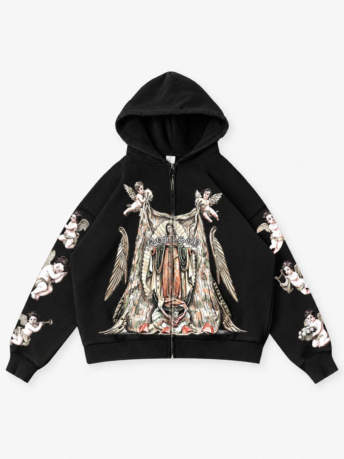 Vintage Meryem Melek Siyah Unisex Fermuarlı Sweatshirt
