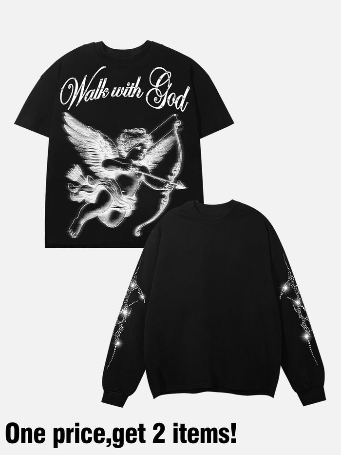 Walk with God Taşlı Unisex Uzun Kollu Tişört