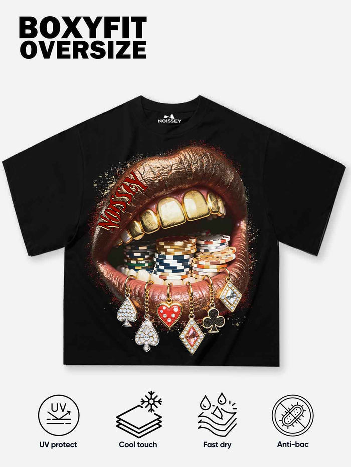 Altın Poker Grillz Siyah Unisex Tişört
