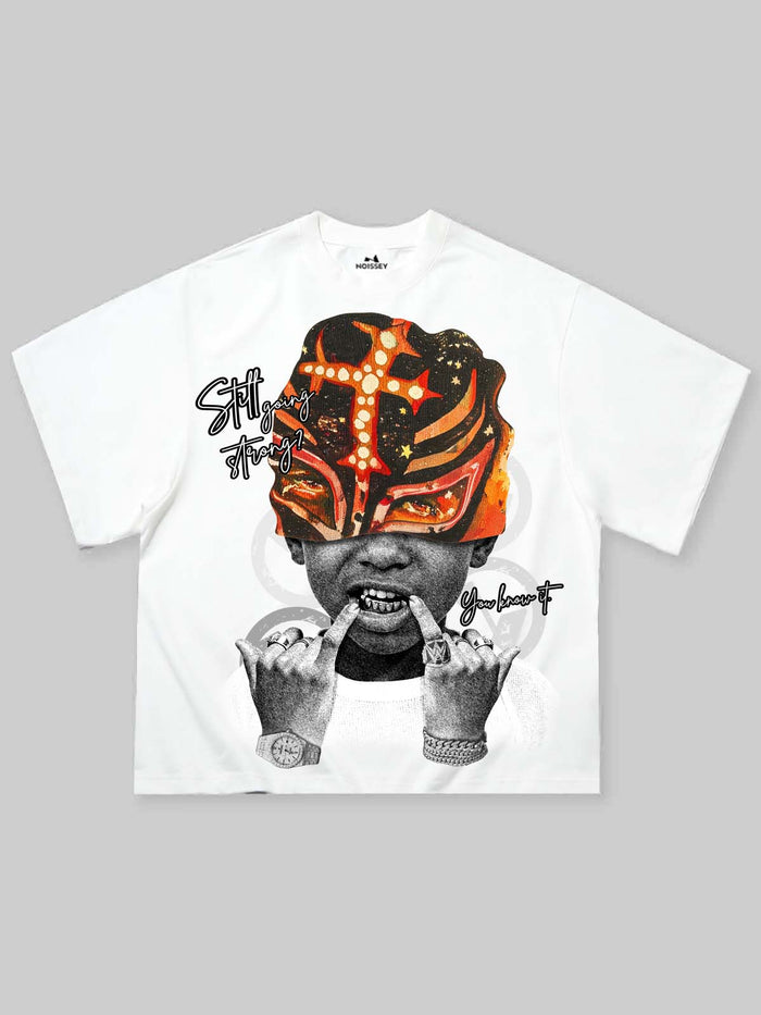 Lucha Maskeli Çocuk Beyaz Unisex Tişört