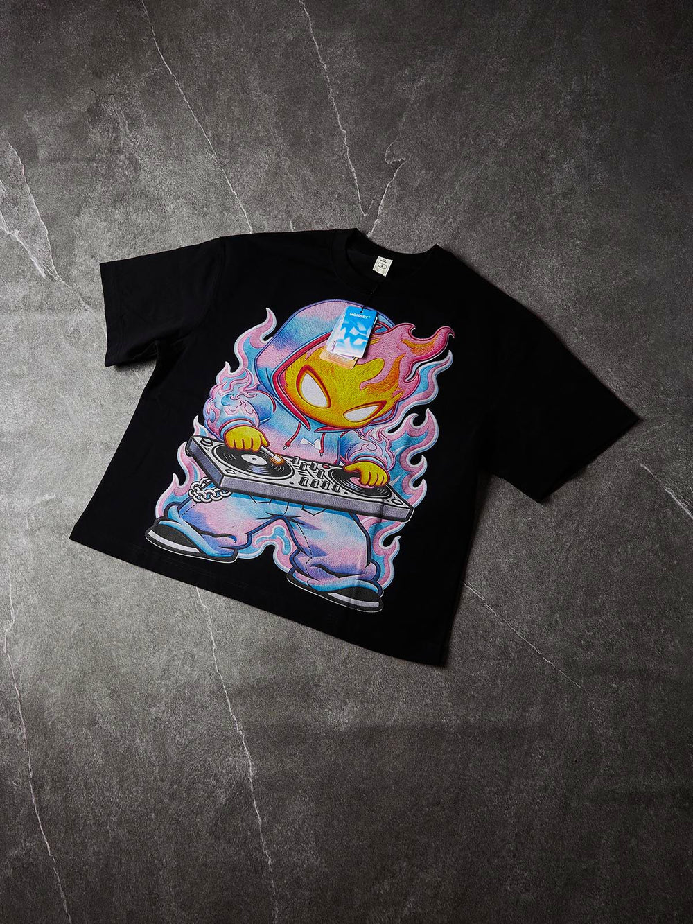 Gökkuşağı DJ Kaykaycı Siyah Unisex Tişört