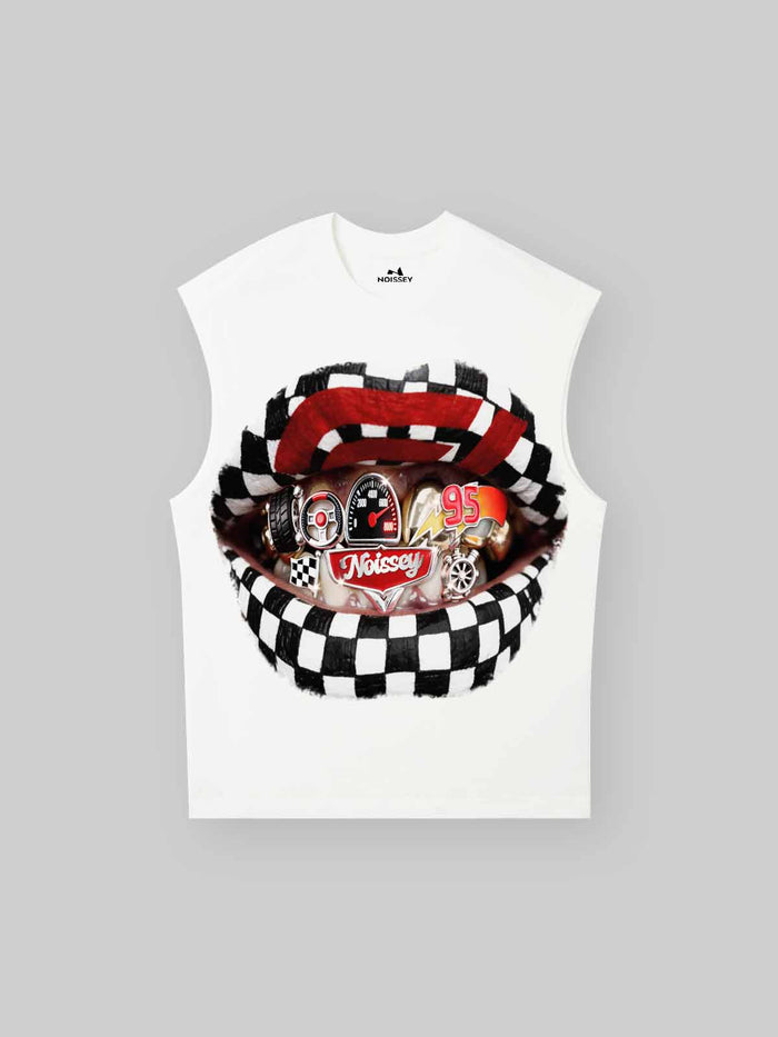 Checkered Racing Lips Beyaz Unisex Atlet