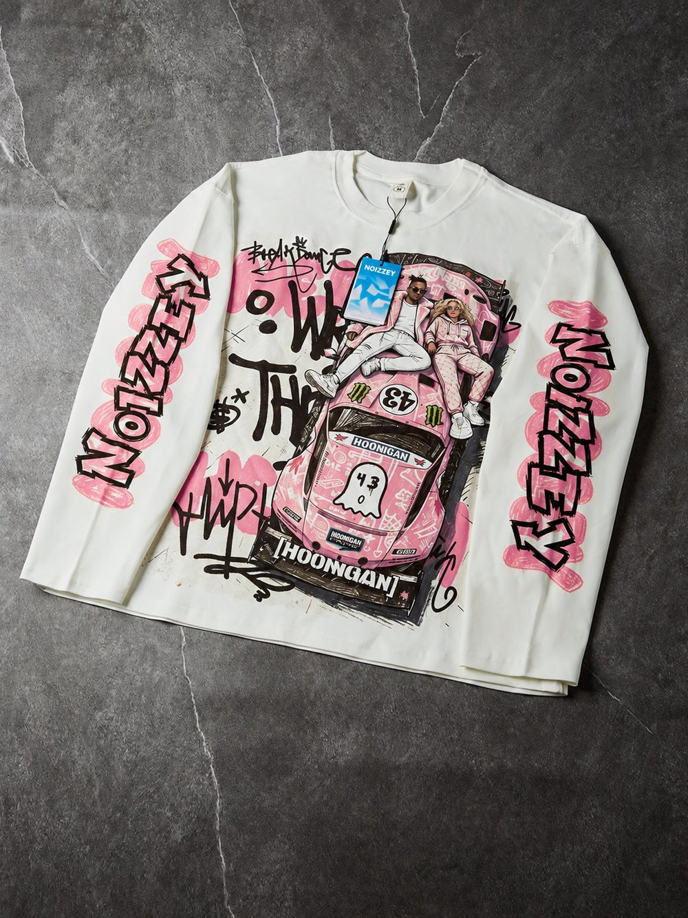 Pink Hoonigan Graffiti Beyaz Unisex Uzun Kollu Tişört