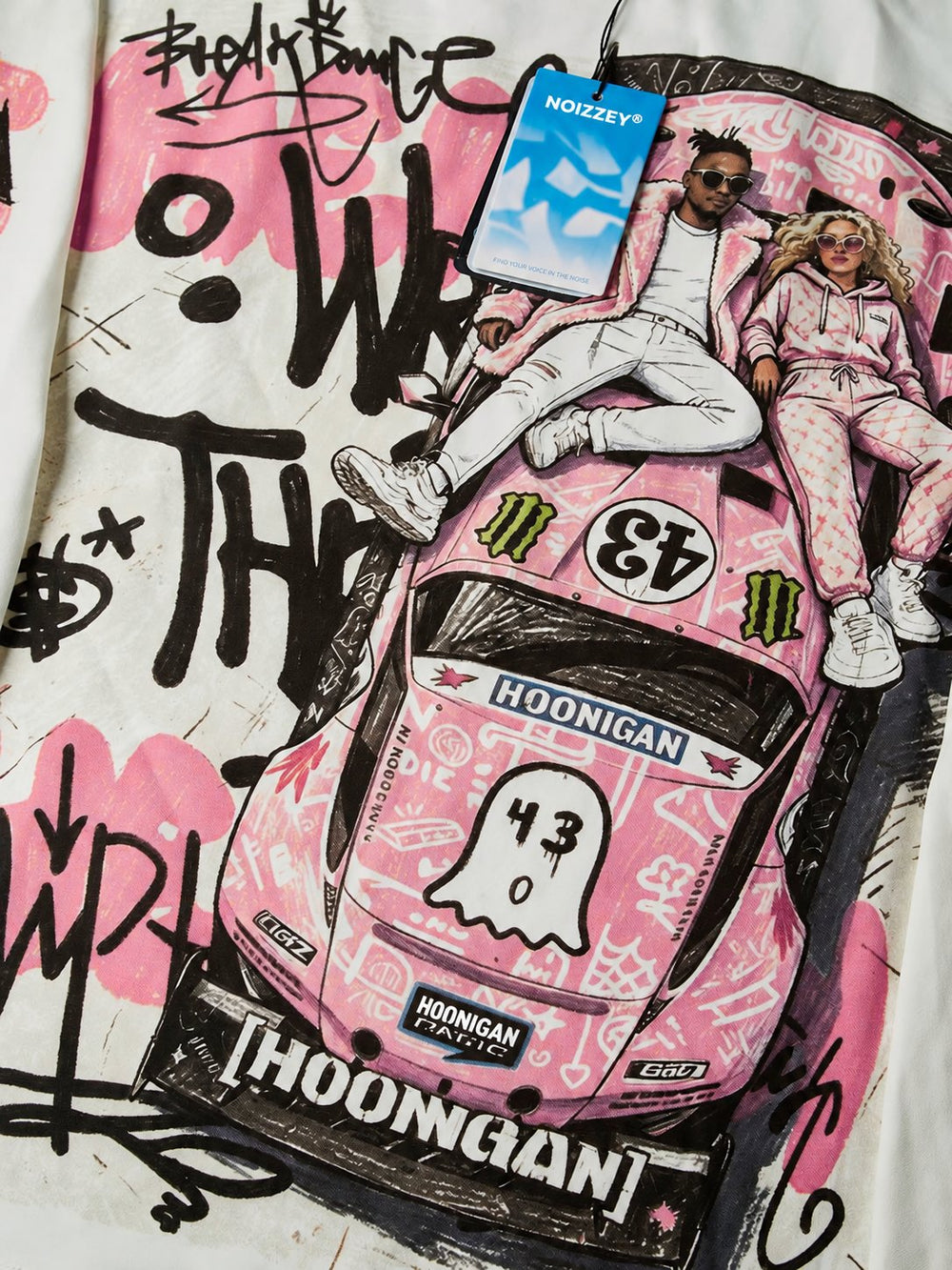 Pink Hoonigan Graffiti Beyaz Unisex Uzun Kollu Tişört