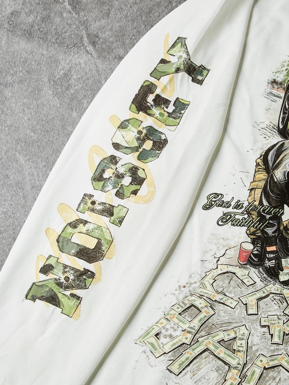 Camo Supercar & Cash Beyaz Unisex Uzun Kollu Tişört