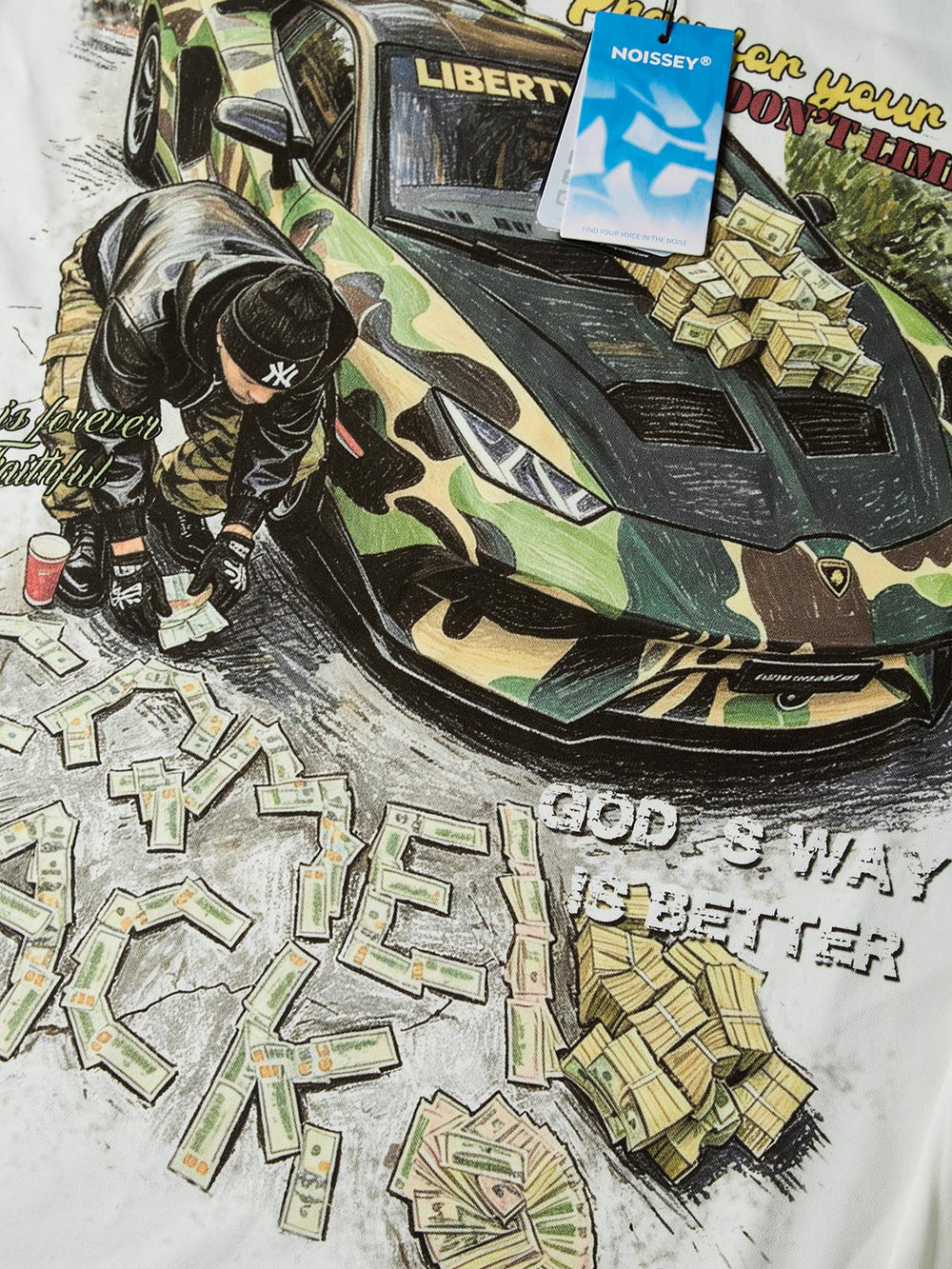 Camo Supercar & Cash Beyaz Unisex Uzun Kollu Tişört