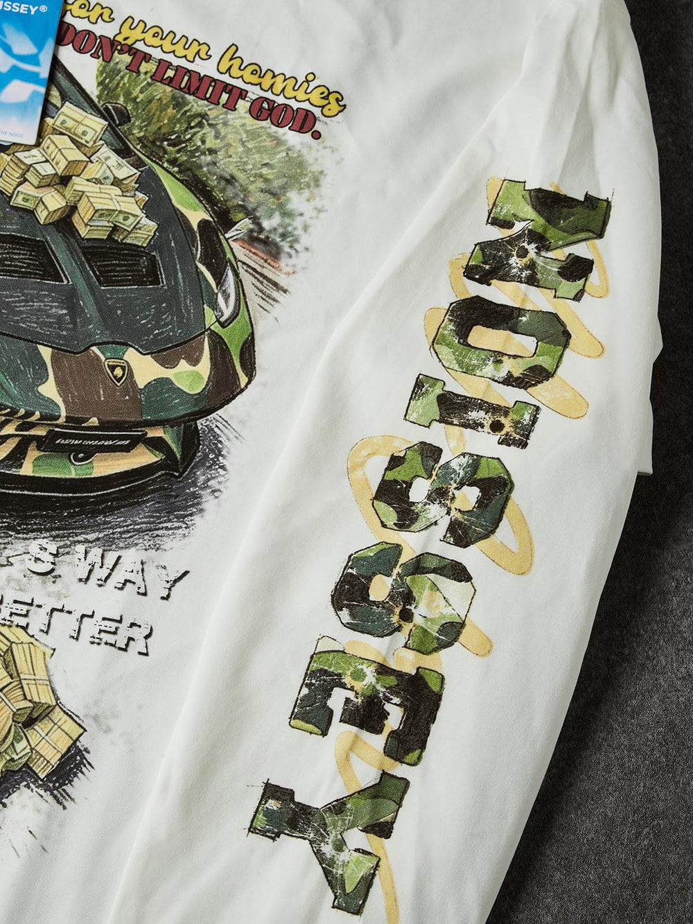 Camo Supercar & Cash Beyaz Unisex Uzun Kollu Tişört