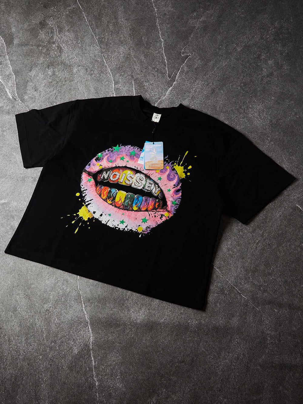 Rainbow Flame Lips Siyah Unisex Tişört