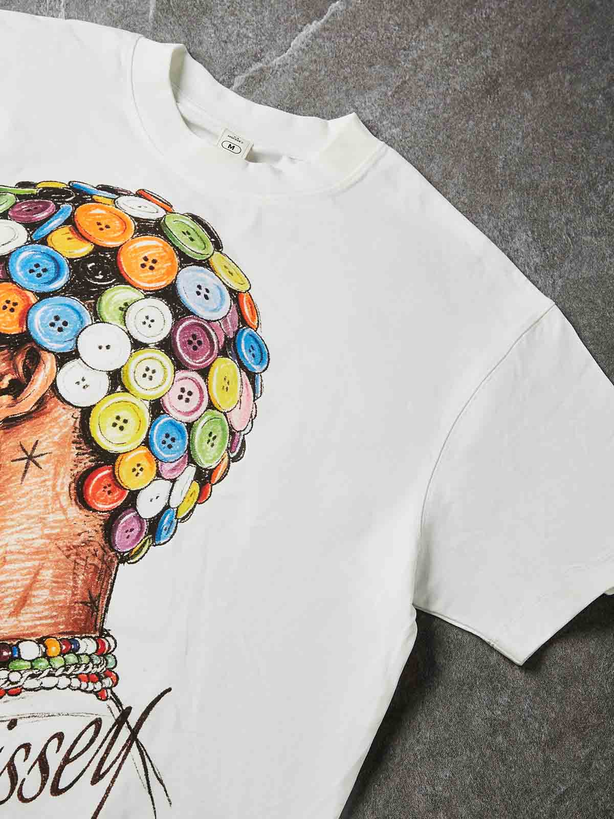 Button Necklace Beyaz Unisex Tişört