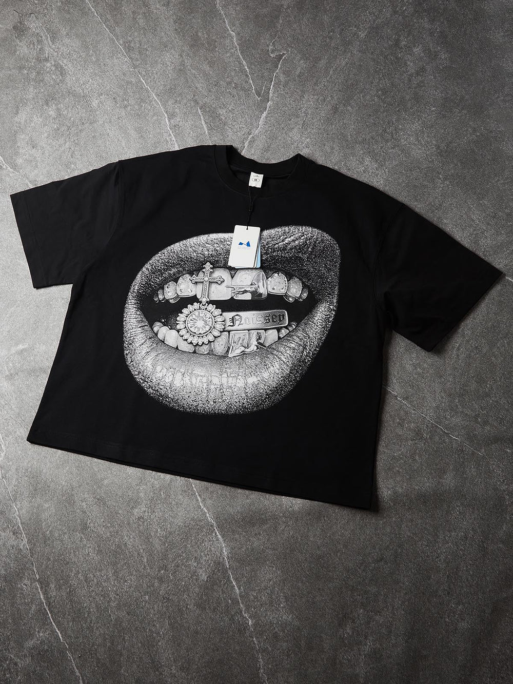 Silver Grillz Lips Siyah Unisex Tişört