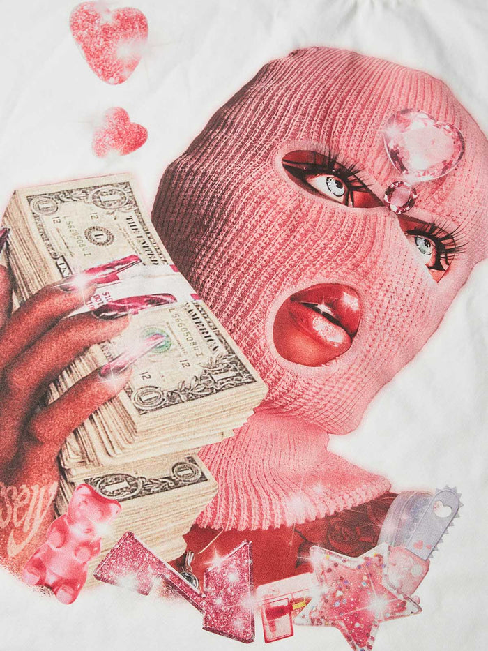 Balaclava Pink Trap Girl Beyaz Unisex Tişört