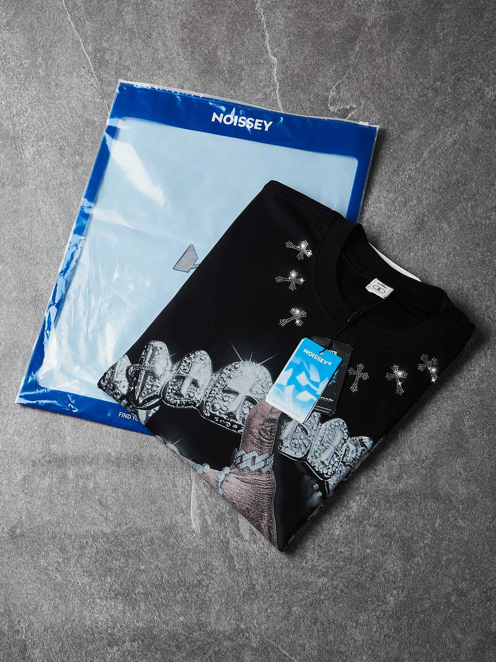 Iced-out Rosary Siyah Unisex Uzun Kollu Tişört