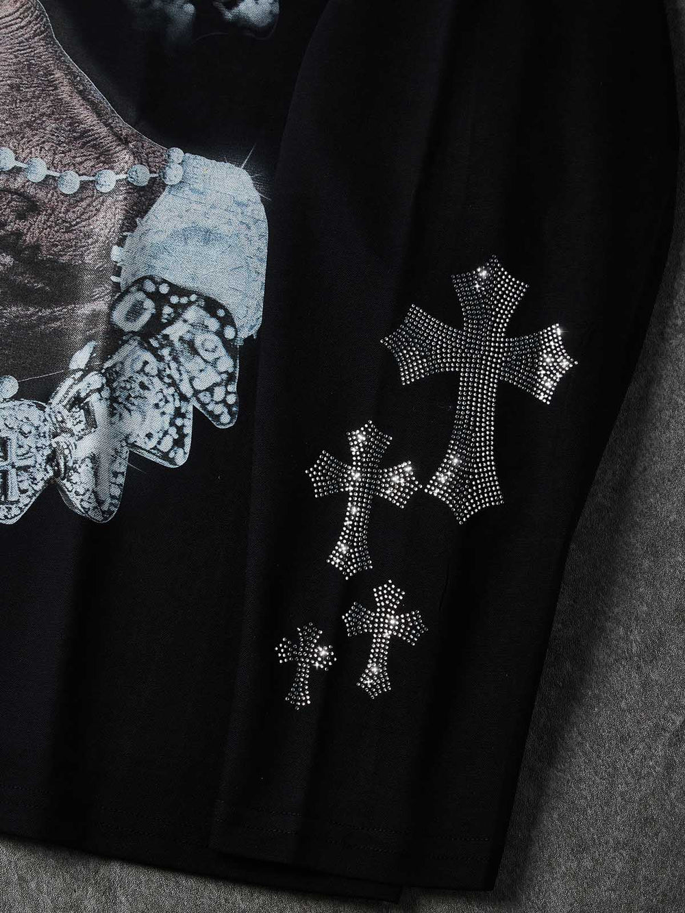 Iced-out Rosary Siyah Unisex Uzun Kollu Tişört