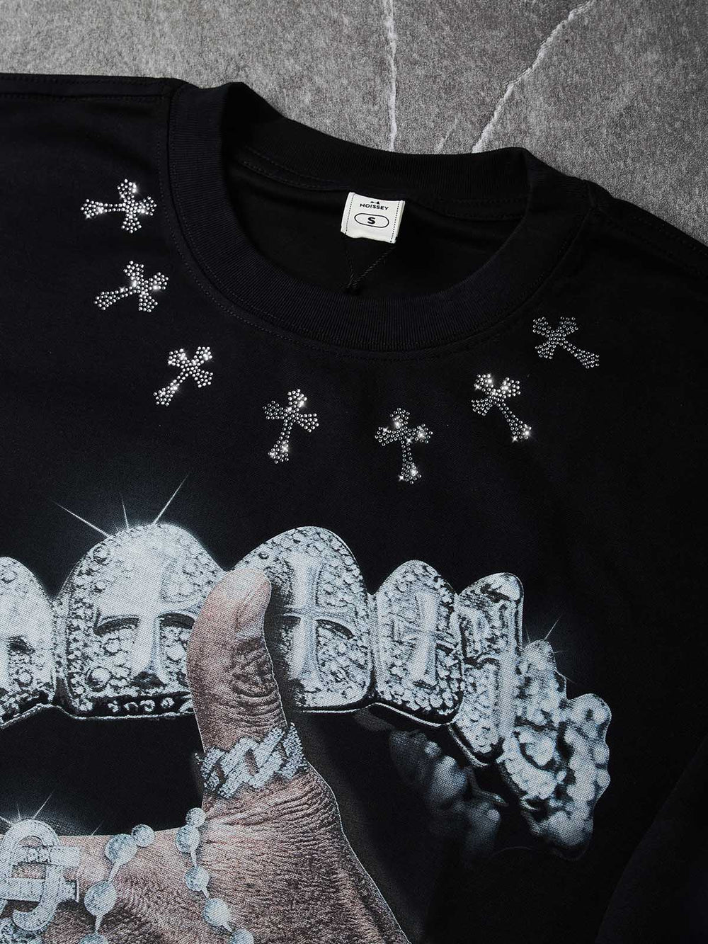 Iced-out Rosary Siyah Unisex Uzun Kollu Tişört