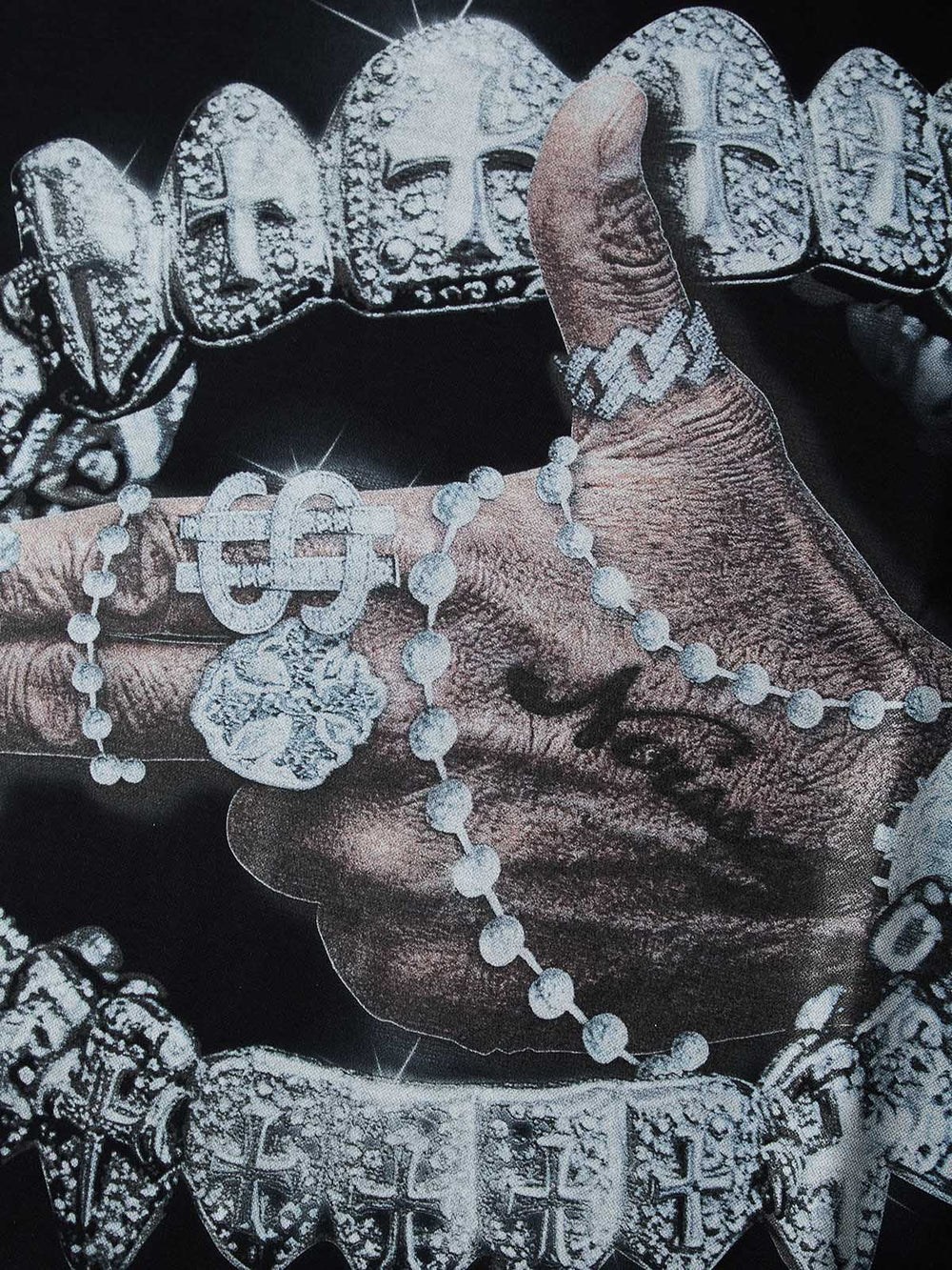 Iced-out Rosary Siyah Unisex Uzun Kollu Tişört