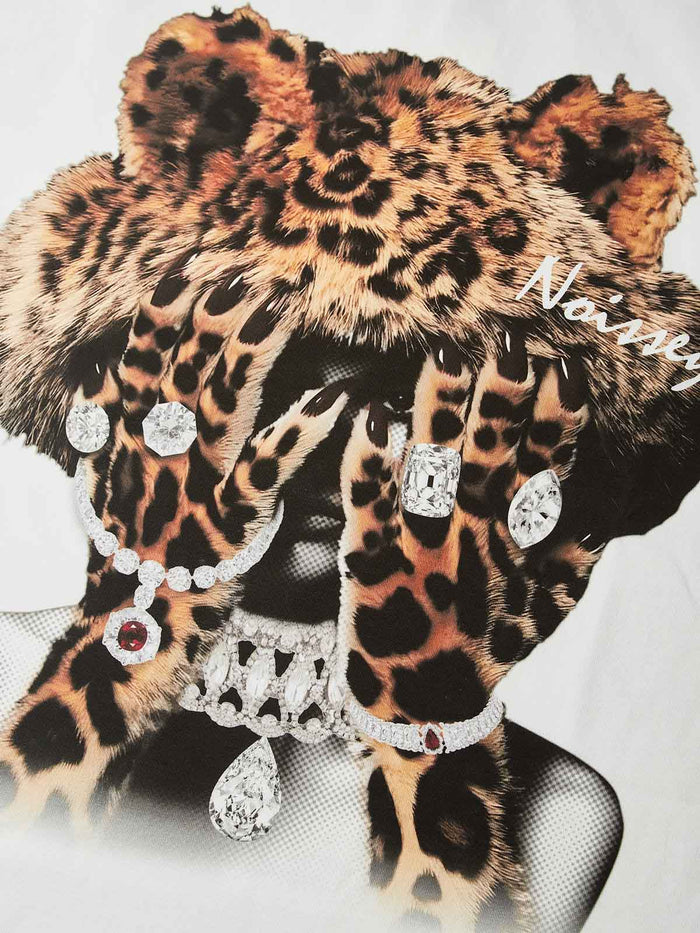 Pırlanta Takılı Leopar Kız Unisex Tişört
