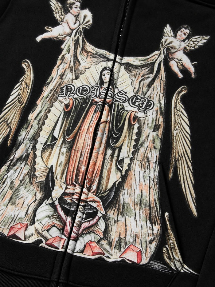 Vintage Meryem Melek Siyah Unisex Fermuarlı Sweatshirt