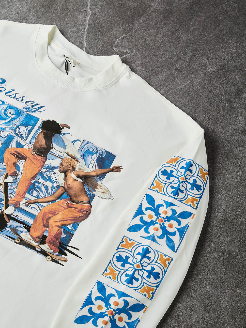Mavi Kaykaycı Melek Beyaz Unisex Uzun Kollu Tişört