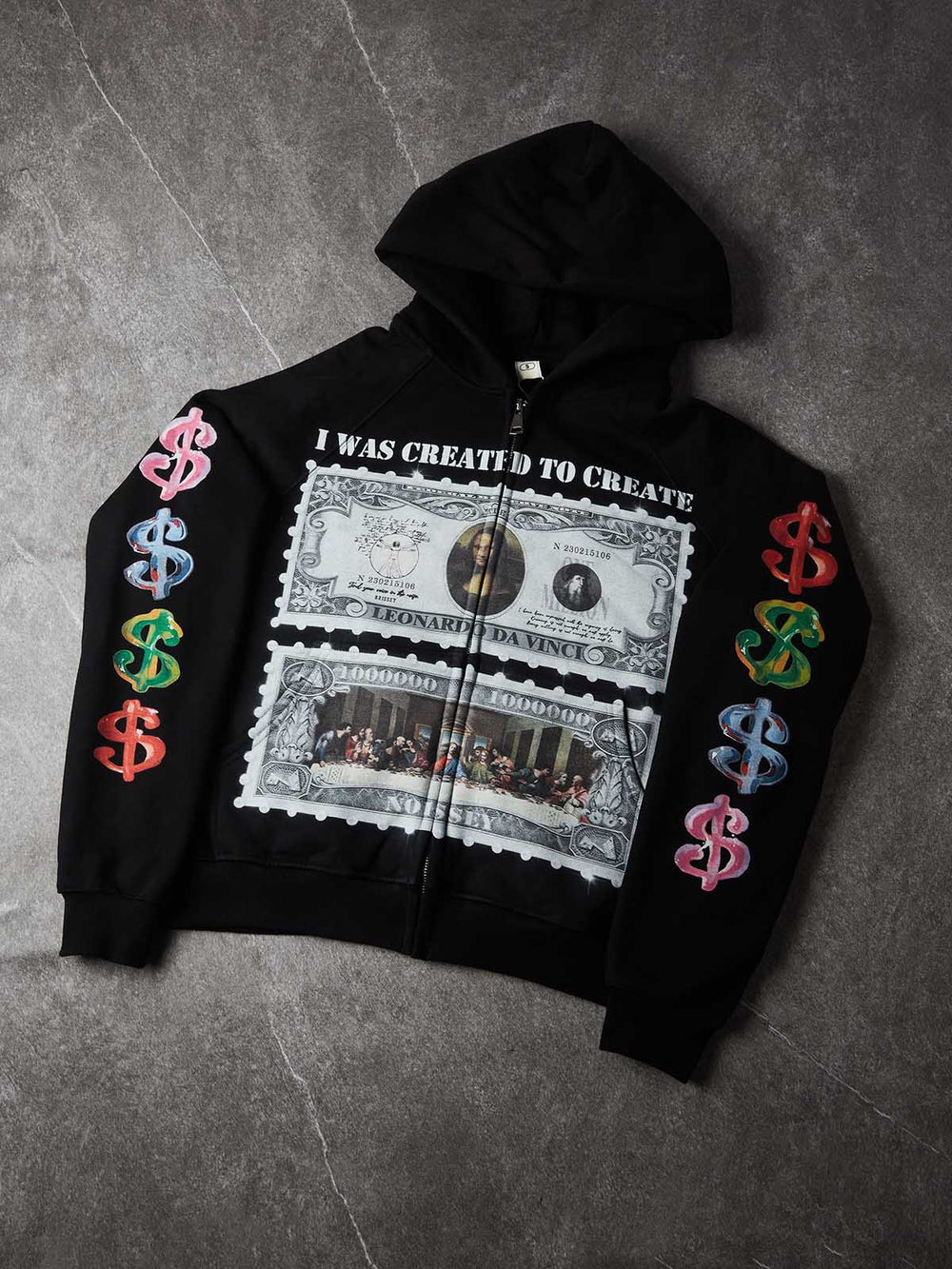 Da Vinci Dolar Siyah Unisex Fermuarlı Sweatshirt