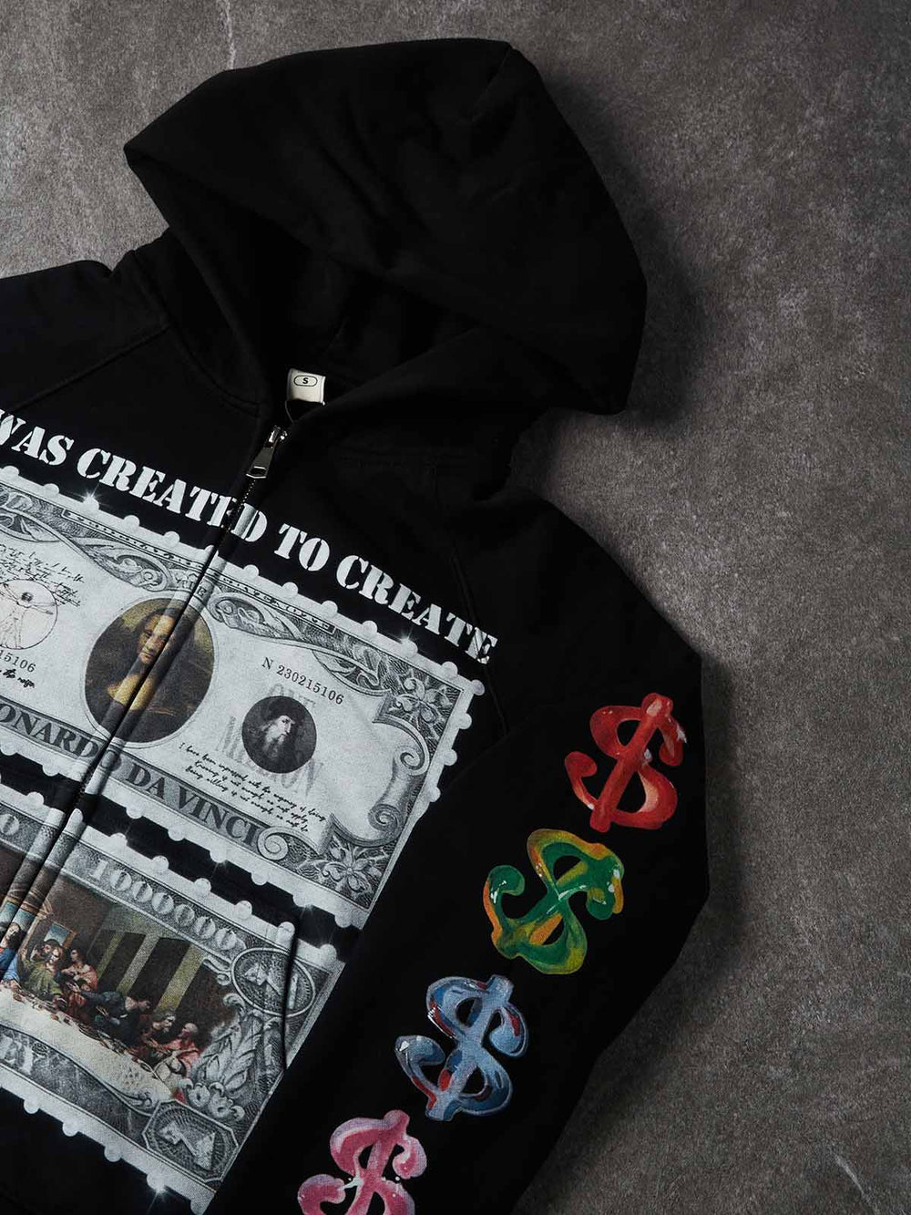 Da Vinci Dolar Siyah Unisex Fermuarlı Sweatshirt