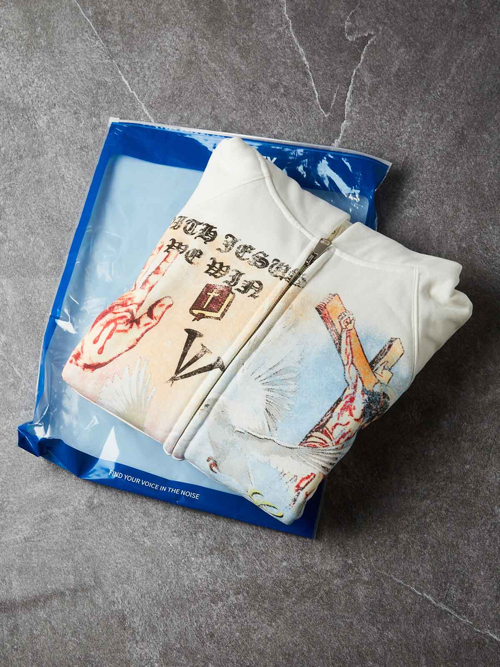 Kutsal Kalp Güvercin Beyaz Unisex Fermuarlı Sweatshirt