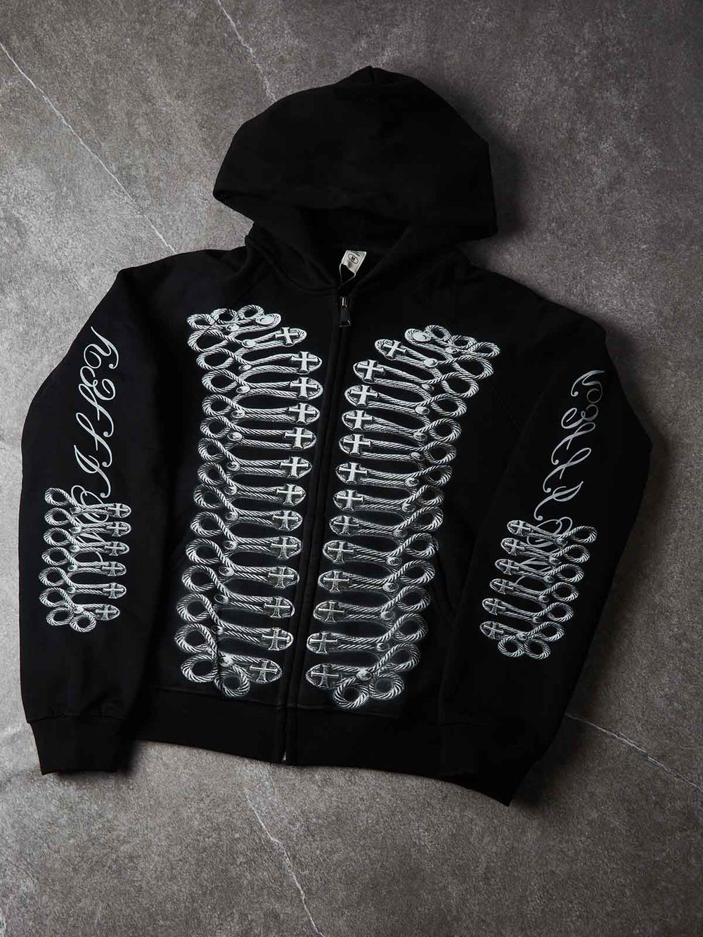 Metalik Düğüm Haç Siyah Unisex Fermuarlı Sweatshirt